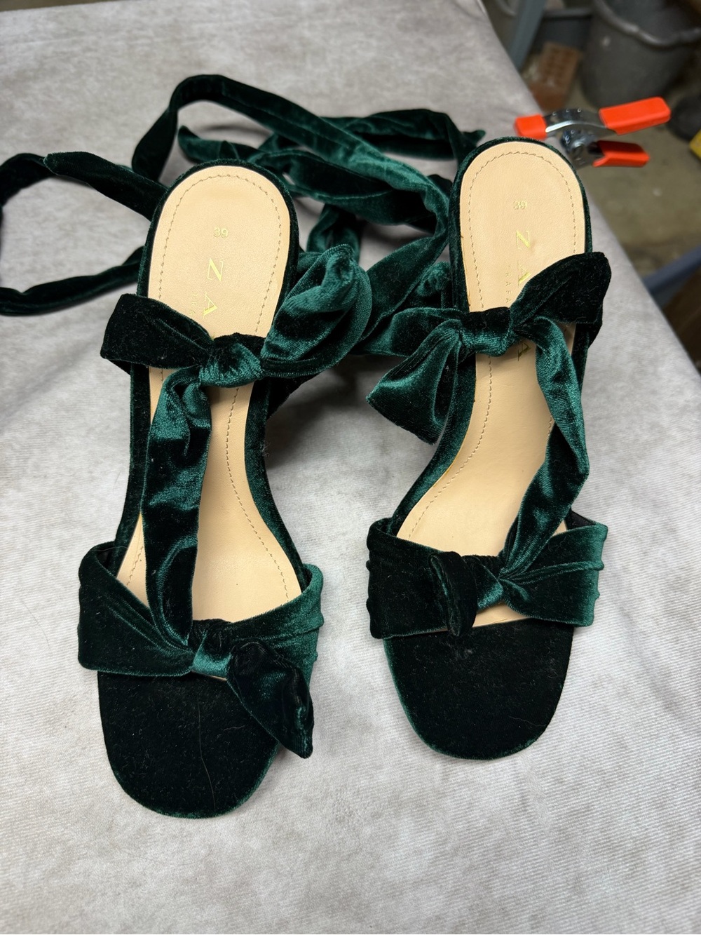 Zara Emerald Green Velvet Lace-Up Heeled Sandals